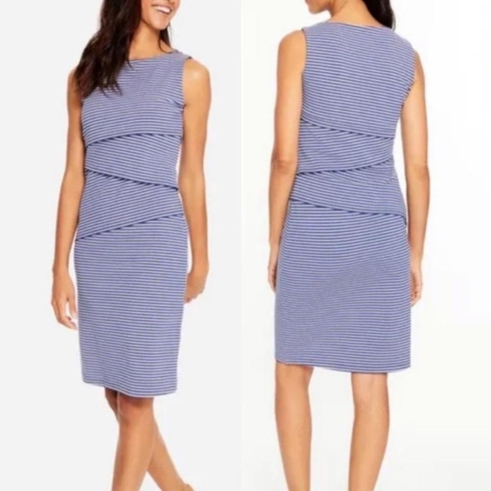 J. MCLAUGHLIN |‎ Navy Blue White Striped Nichola Tiered Sleeveless Dress, S